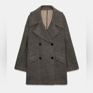 New ZARA  Coat Wool Italian Fabric Double-Breasted  Oversized Size S Brown marl